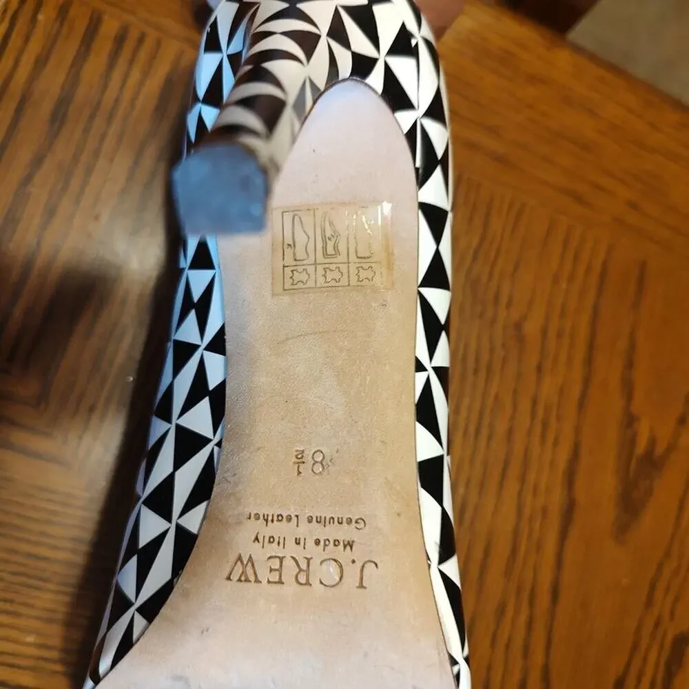 J.CREW Falsetto Printed‎ Geometric Black & White Heels Pumps  Size 8 1/2  EUC